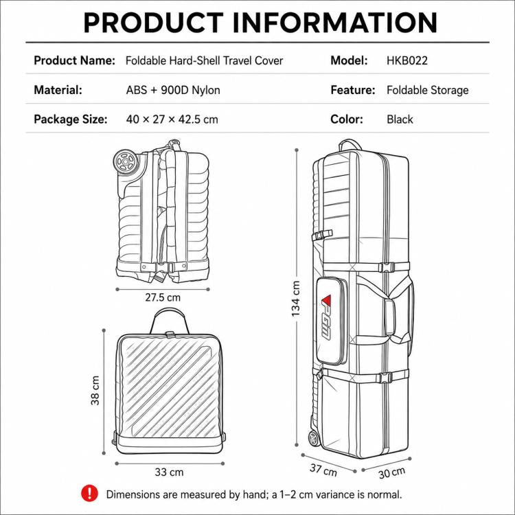 PGM HKB022 Foldable Impact Resistant ABS Hard Shell Wheeled Golf Travel Bag