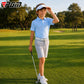PGM boys short-sleeve golf polo shirt, light blue with white visor