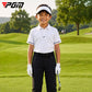 PGM boys short-sleeve golf polo shirt, white with dark-trim collar