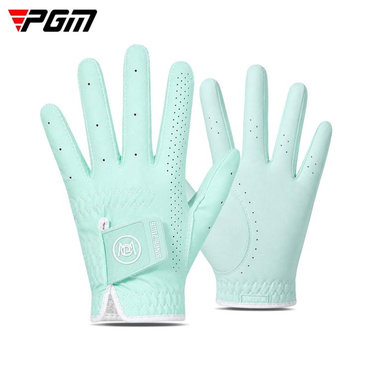 Kids mint green golf gloves with perforated palm and non-slip grip texture