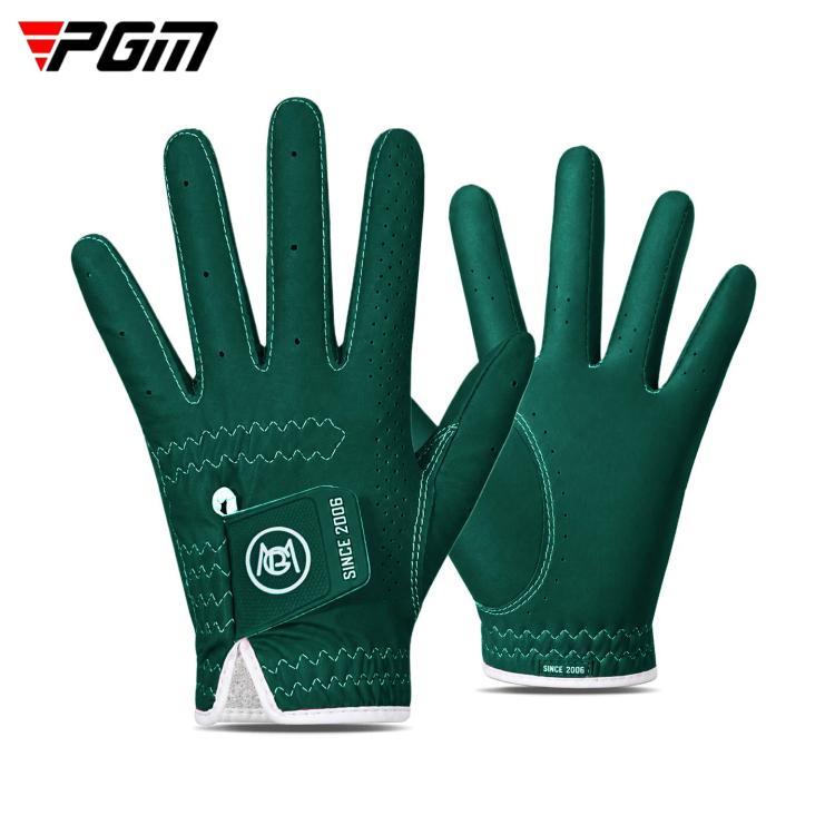 Kids dark green golf gloves with perforated palm and non-slip grip texture