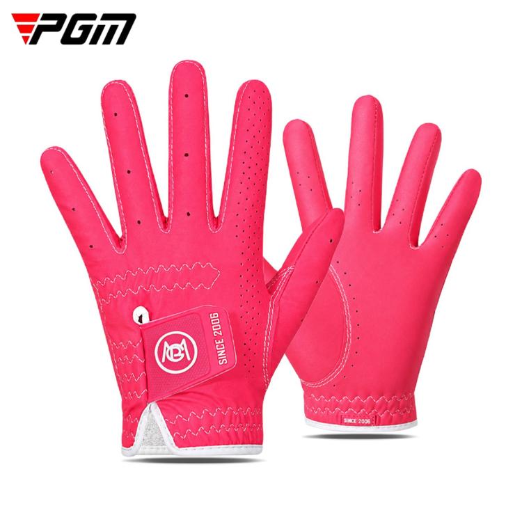 Kids red golf gloves with perforated palm and non-slip grip texture