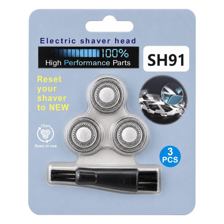 Rotary shaver replacement blade set with brush, 3 pieces