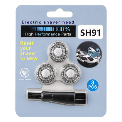 Rotary shaver replacement blade set with brush, 3 pieces
