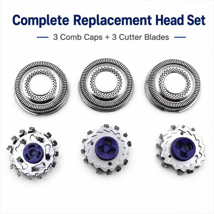 Electric shaver cutter blades and comb caps set, 3 heads