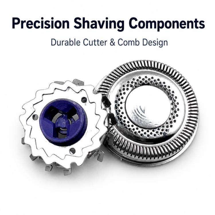 Rotary shaver shaving components: cutter and perforated metal head ring