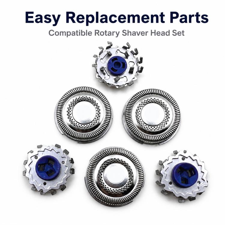 Rotary shaver replacement head blades set with blue center cutters, 3 pieces