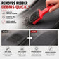 Tire repair wire brush with red handle and steel bristles removing rubber debris