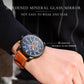 Mens CURREN analog watch with blue dial, silver case, brown vegan leather strap