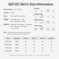 QZ122 girls golf skirt size chart with waist, hip, hem, and length measurements