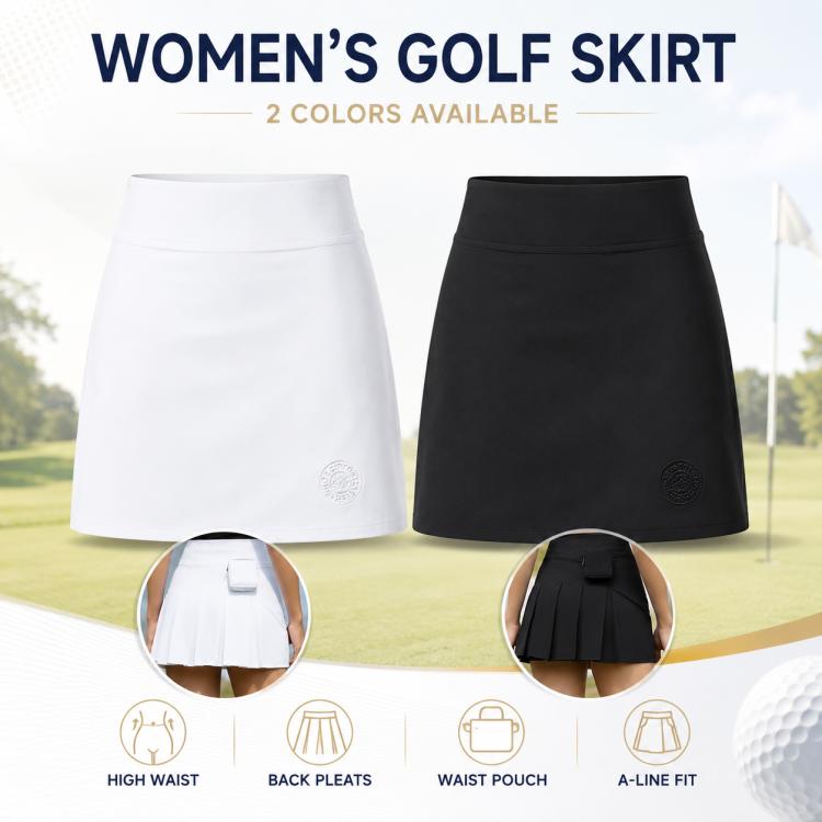 Women’s pleated sports skirt, white and black options, high waist A-line fit