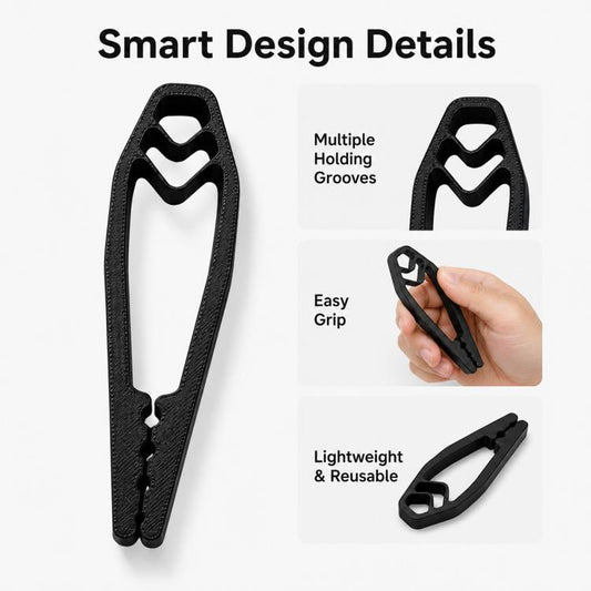 Black nail positioning clip with multiple holding grooves and finger grip