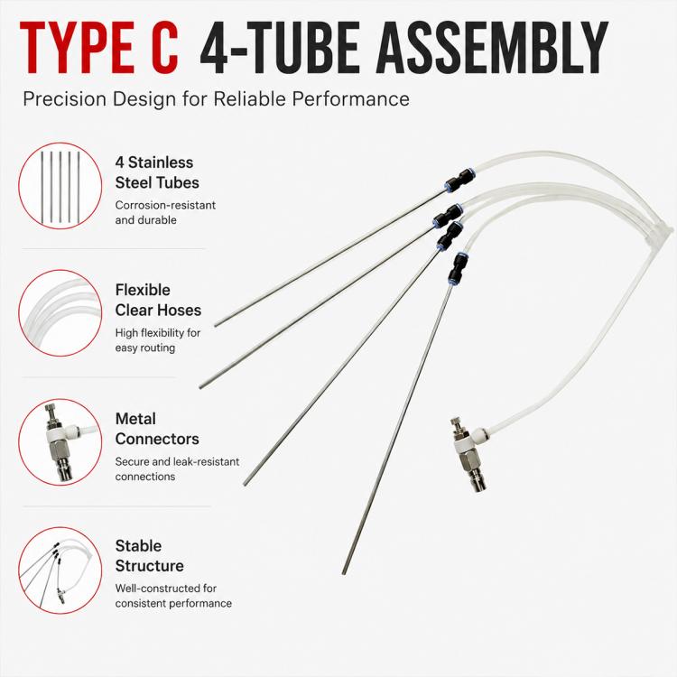 Pneumatic Carbon Deposit Cleaning Tool, 4-Tube Car Engine Carbon Cleaning Kit, Type C