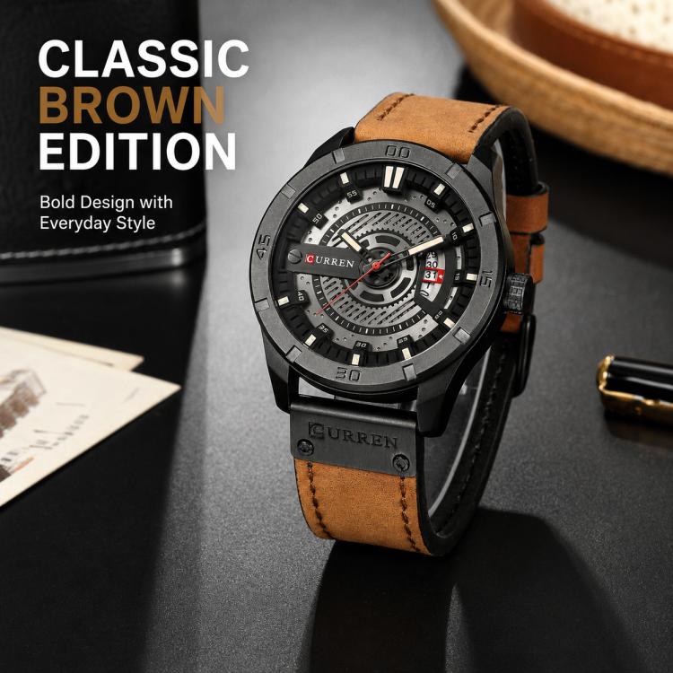 CURREN M8301 Men Classic Leather Watch with Analog and Date Display