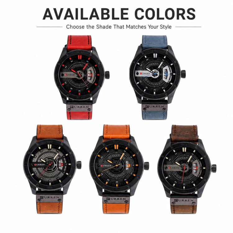 CURREN M8301 Men Classic Leather Watch with Analog and Date Display