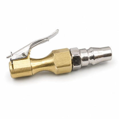 Brass air tire quick inflation and deflation chuck with metal clip lever