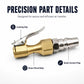 Brass air chuck with locking clip and quick-connect plug for pneumatic inflation