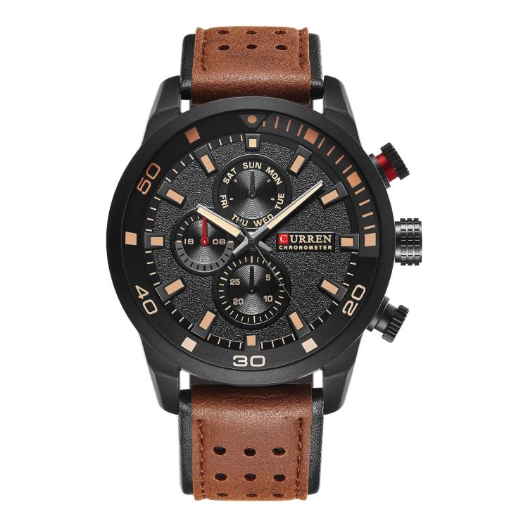 CURREN M8250 Men Quartz Watch with Leather Strap & Analog Display