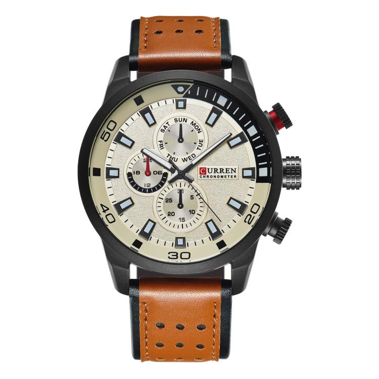 CURREN M8250 Men Quartz Watch with Leather Strap & Analog Display