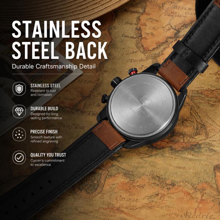 CURREN M8250 Men Quartz Watch with Leather Strap & Analog Display