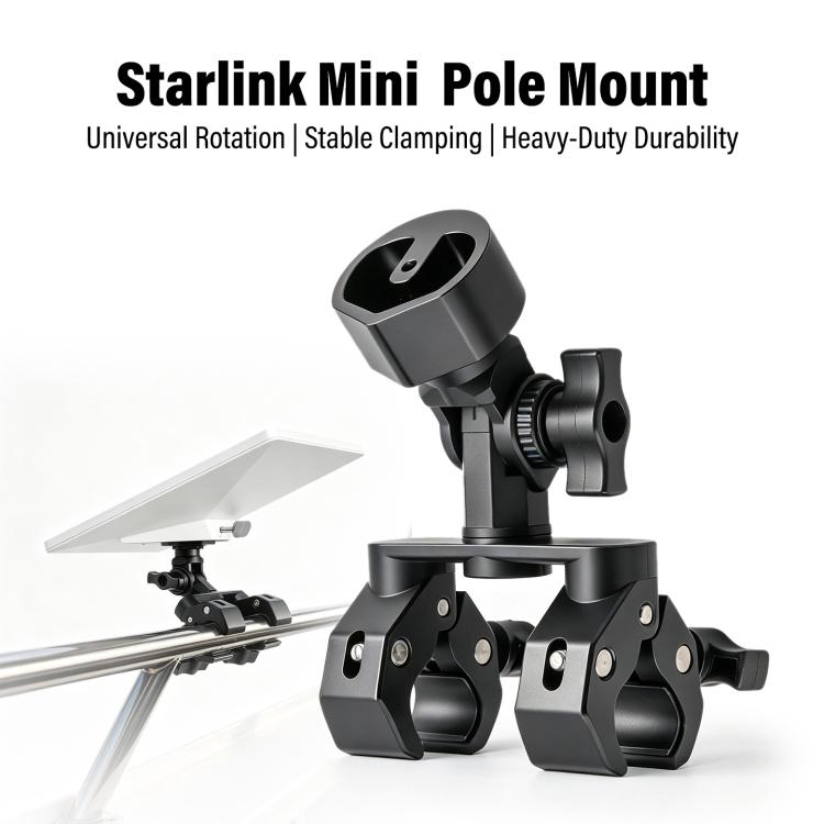 Pole Clamp Mount for Starlink Mini, Dual-clamp + Pipe Adapter, Single-clamp + Pipe Adapter, Arm-clamp + Pipe Adapter, Pipe Adapter