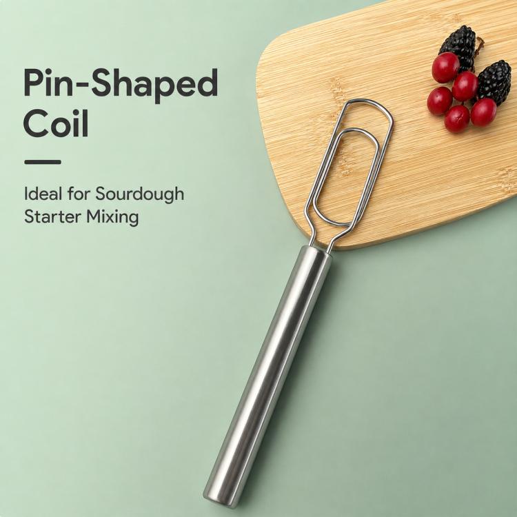 Stainless steel dough stirring stick with pin-shaped coil for sourdough mixing