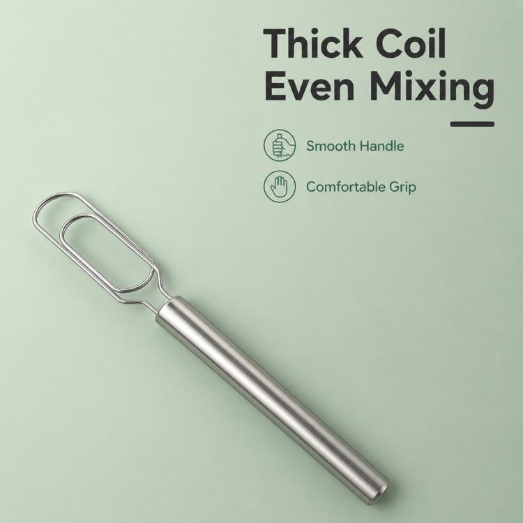 Stainless steel dough stirring stick with thick coil for even mixing, smooth handle