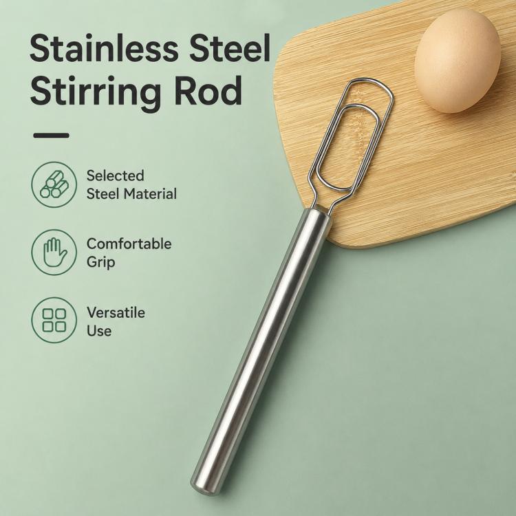 Stainless steel dough stirring rod with comfortable grip and coil mixing loop