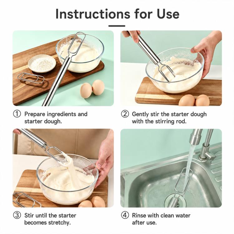 Stainless steel dough stirring stick with coil stirrer for mixing starter dough