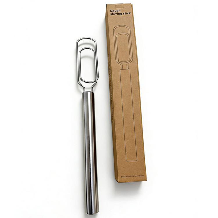 Stainless steel dough stirring stick with coil loop stirrer, packaged in kraft box