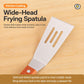 Wide-head frying spatula with stainless steel slotted blade and wooden handle