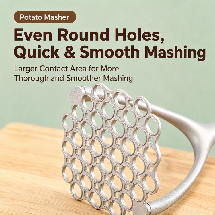 LsCook Potato Masher with Oak Handle Multifunctional Kitchen Tool