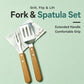 Stainless steel fork and spatula set with wooden handles