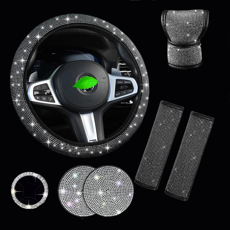 7 in 1 Set Car Diamond Studded Steering Wheel Cover, Diameter: 38cm