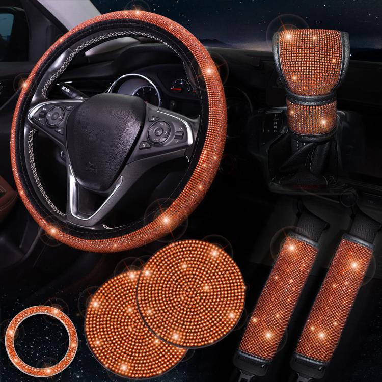 7 in 1 Set Car Diamond Studded Steering Wheel Cover, Diameter: 38cm