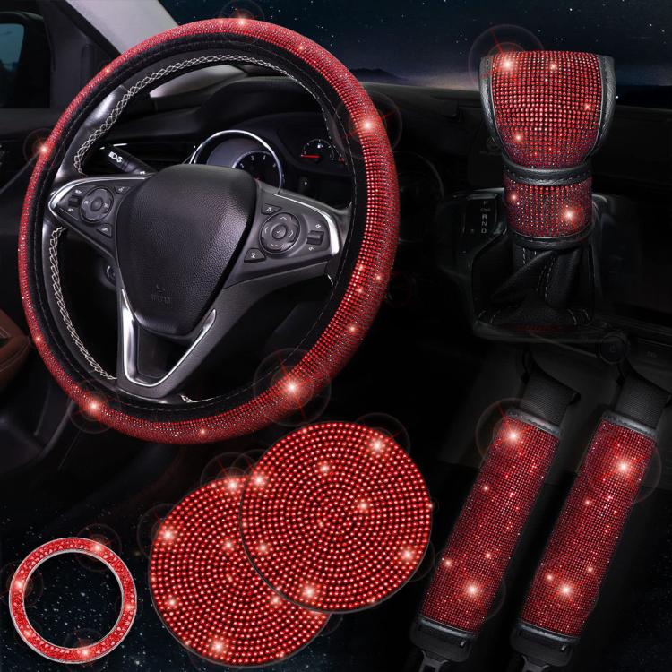 7 in 1 Set Car Diamond Studded Steering Wheel Cover, Diameter: 38cm
