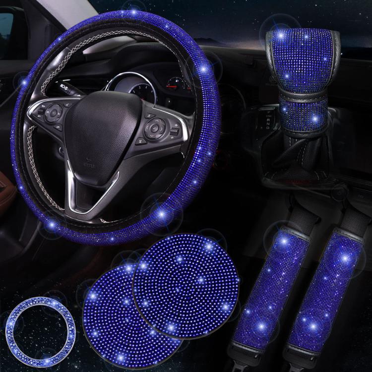 7 in 1 Set Car Diamond Studded Steering Wheel Cover, Diameter: 38cm