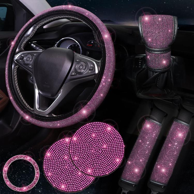 7 in 1 Set Car Diamond Studded Steering Wheel Cover, Diameter: 38cm