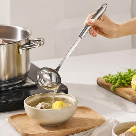 LsCook Heavy-Duty 430 Stainless Steel Kitchen Utensils, Soup Ladle, Solid Spoon, Slotted Spoon, Solid Spatula, Slotted Spatula, Skimmer, Pasta Server
