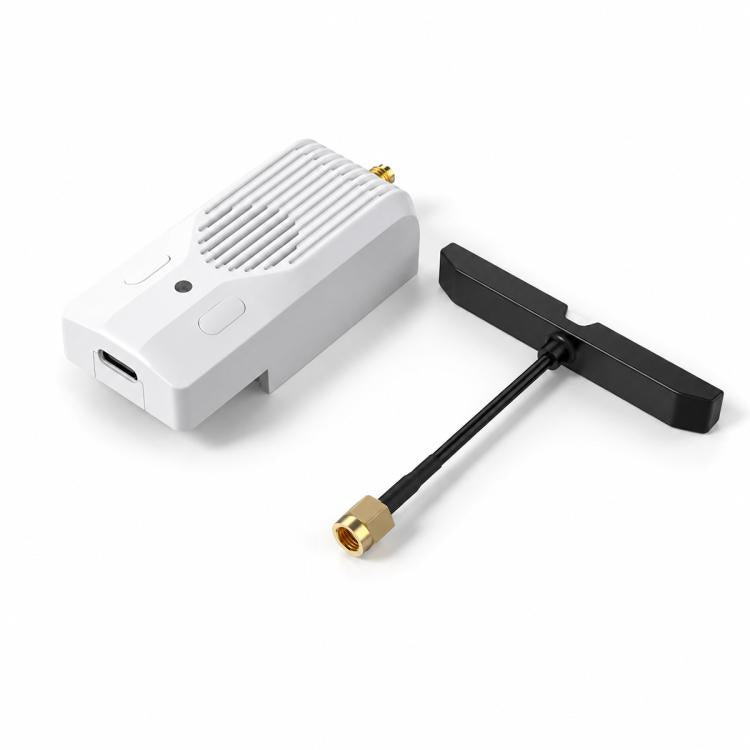 White nano RF module transmitter with metal antenna connector and stub antenna