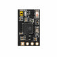 Black receiver PCB with yellow component, metal connector, and small pin header