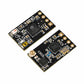 Two black receiver PCBs with gold mounting holes and pin connectors, angled view