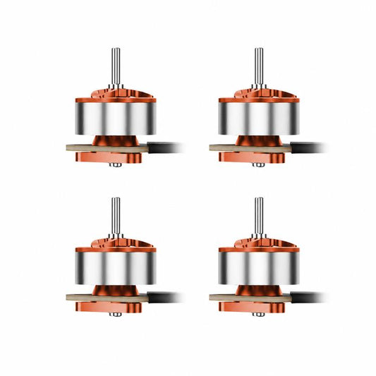 Brushless motor set with orange and silver housing, dual mounting shaft and prop arm