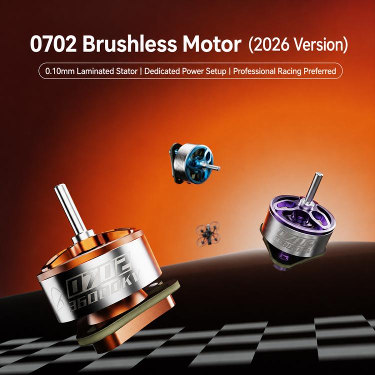 Orange and purple 0702 brushless motors with silver bodies and prop shafts