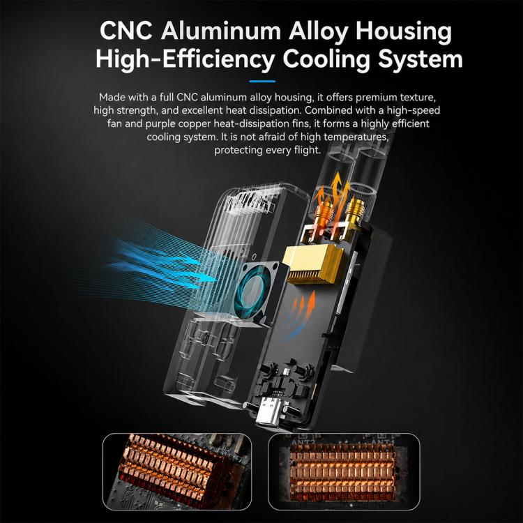 Wireless transmitter module cutaway showing internal circuitry and cooling fins