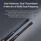 Wireless transmitter module with two long antennas in black with blue accents