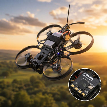ELRS Lite receiver module with flat antenna, mounted on a drone frame