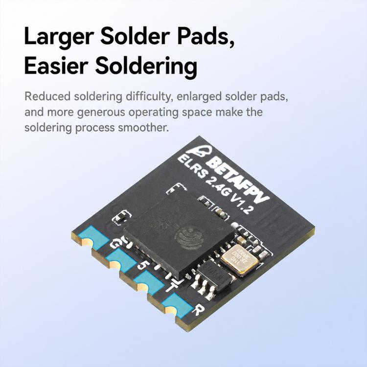 ELRS Lite receiver module PCB with larger solder pads and gold connector tabs