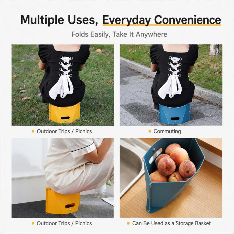 Portable Foldable PP Card Stool with Storage Basket