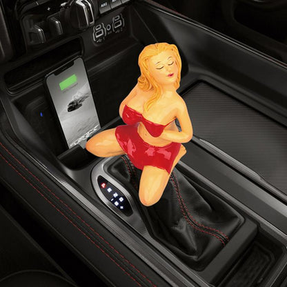 Car manual gear shift knob with glossy red bikini figure topper